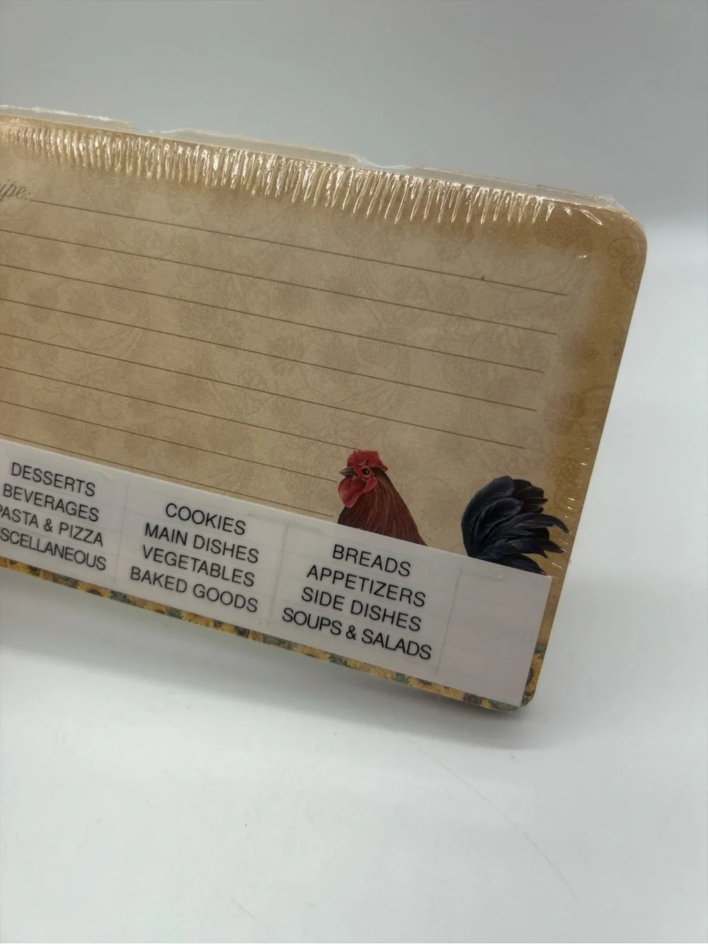 Vintage Sealed Rooster Sunflower Recipe Cards & Dividers 6x4 Kitchen Organizer